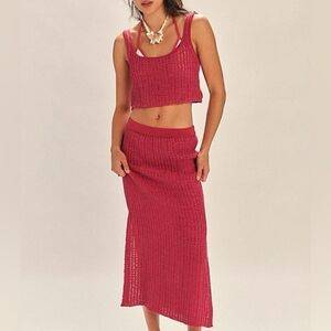 Free People Red Knit Skirt Set